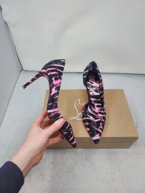 Christian Louboutin Black Pink Animal Iriza Strass Quagga Heel Shoe